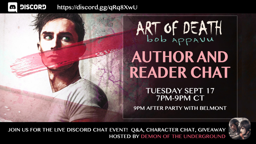 Art of Death Author and Reader Chat Tuesday September 17 from 7pm to 9pm Central Time